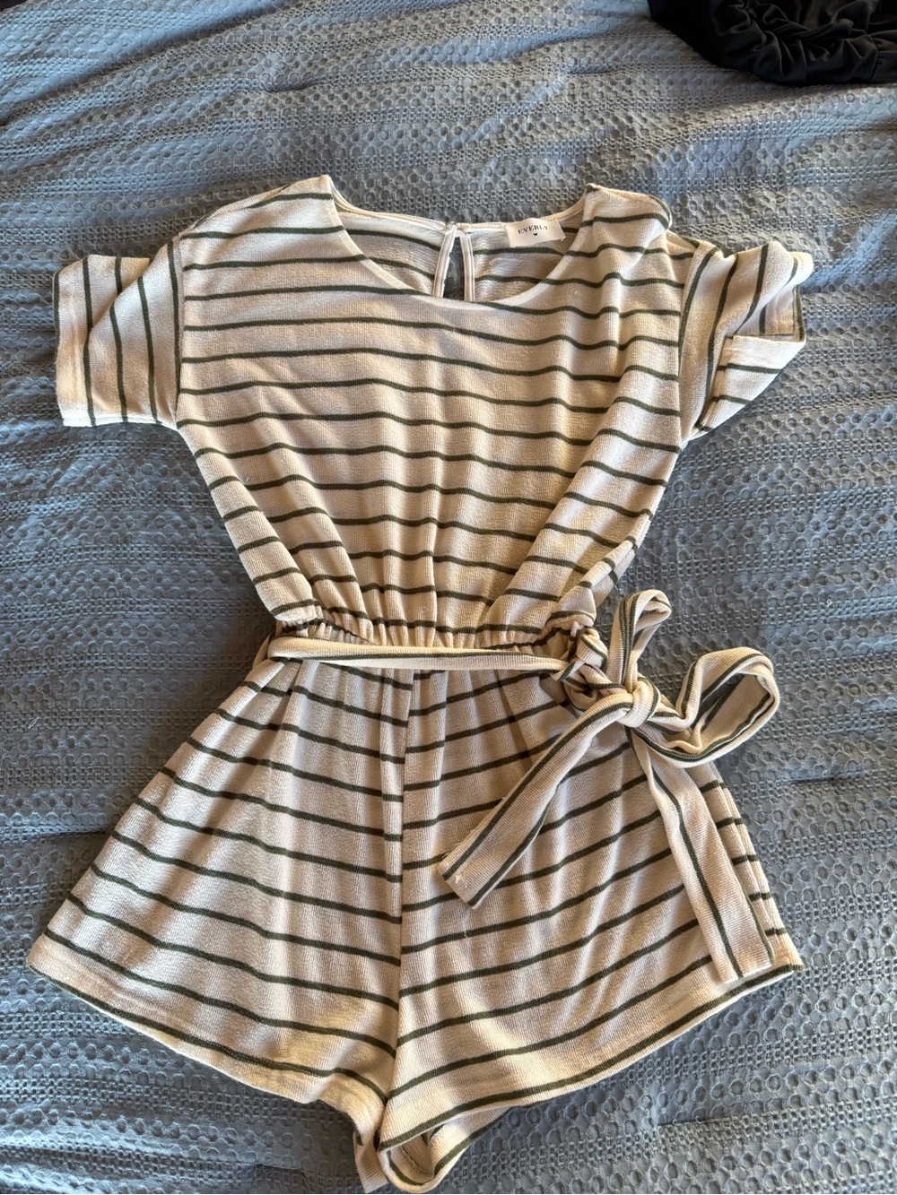 Everly Cream and Olive Striped One-Piece Romper